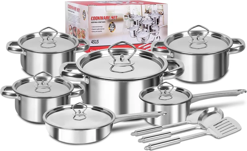 Panela Inox, Panela Aco Cirúrgico, Jogo De Panelas Inox, Conjunto De 15 Unidades Conjuntos de Potes