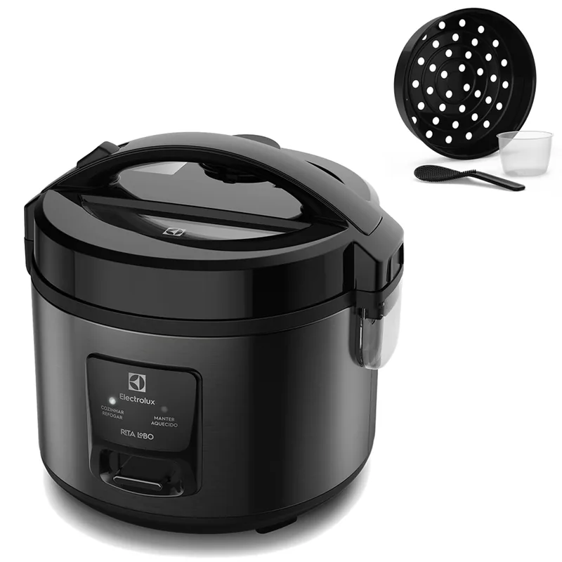 Electrolux Panela Elétrica Electrolux vapor arroz capacidade 2L 6 Xícaras 2 em 1 timer panela removivel antiaderente tampa com visor transparente ERC10 inox 127v por Rita Lobo