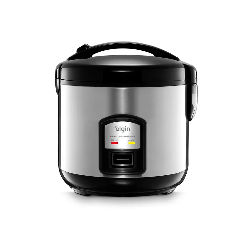 Panela de Arroz Elétrica Gran Rizzo 700W Elgin Antiaderente 10 Xícaras 110V com acessórios, Inox/Preto