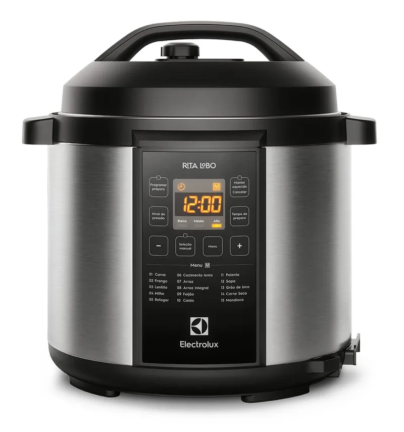 Electrolux Panela pressão elétrica Electrolux digital capacidade 6L silenciosa segura 10 travas segurança 15 receitas pré-programadas 3 níveis pressão PCC20 inox preto 127v por Rita Lobo