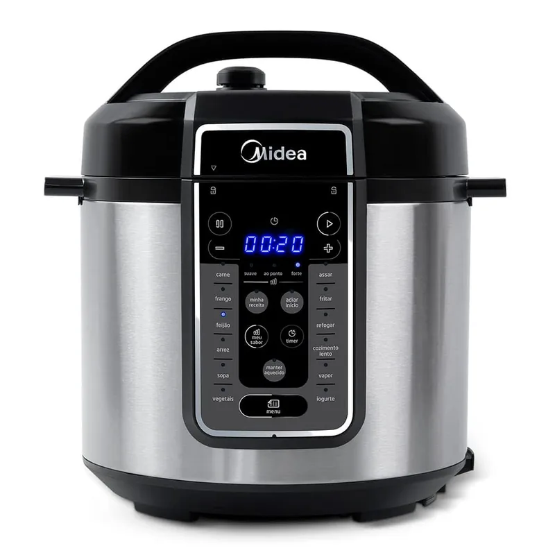 Midea Panela de Pressão Elétrica 6L com 12 receitas pré-programadas, 3 níveis de pressão e display digital, silenciosa e segura com 10 recursos de segurança, 220V