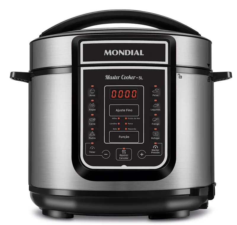MONDIAL Panela de Pressão Elétrica Digital 5L, Preto/Inox, 900W, 110V - PE-38