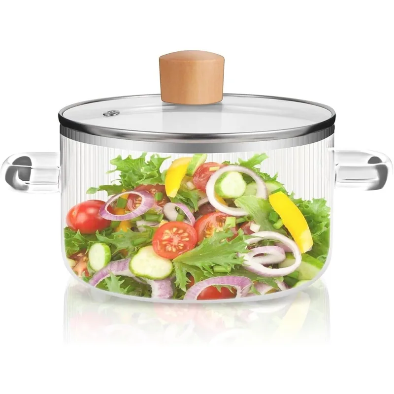 Panela De Vidro Canelado 1.5L Com Tampa Design Premium Transparente Para Cozinhar E Servir Resistente Ao Calor Ideal Para Sopas E Molhos