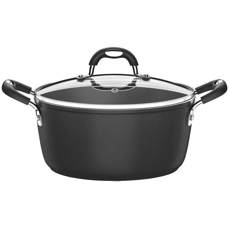 Caçarola Tramontina Mônaco Induction Em Alumínio Com Revestimento Interno E Externo Antiaderente Starflon Premium Preto Com Tampa De Vidro 28 Cm 6,4 L | Material resistente