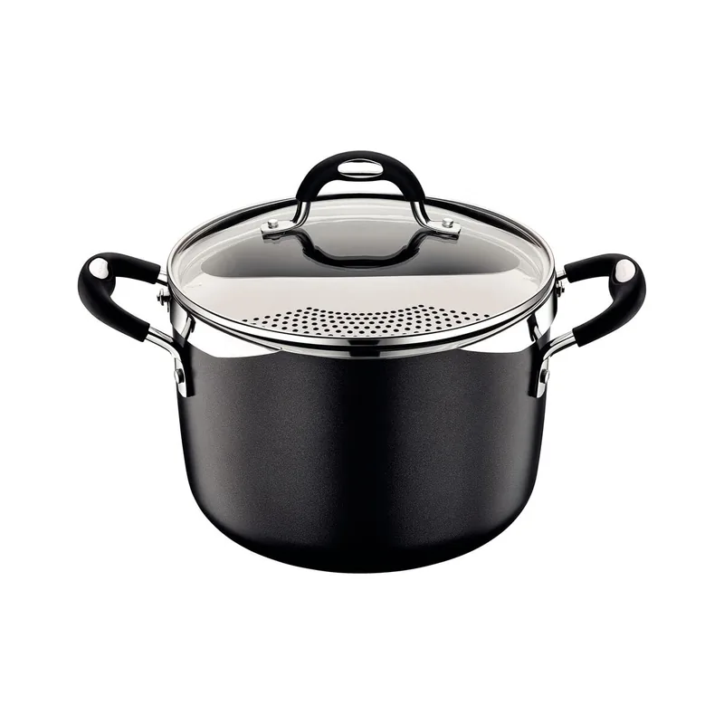 Espagueteira Tramontina Mônaco Induction Em Alumínio Com Revestimento Interno E Externo Antiaderente Starflon Premium Preto Com Tampa 22 Cm 5,4 L | Material resistente